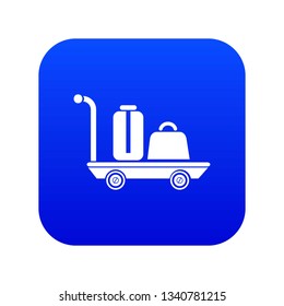 Luggage trolley icon blue vector isolated on white background