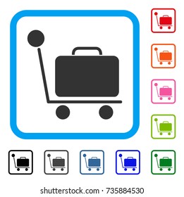 Luggage Trolley icon. Flat grey pictogram symbol inside a light blue rounded frame. Black, gray, green, blue, red, orange color variants of Luggage Trolley vector.