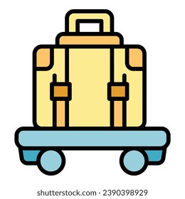 Luggage trolley icon outline vector. Hotel suitcase. Cart baggage color flat