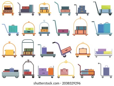 Luggage trolley icons set cartoon vector. Business bag. Travel baggage