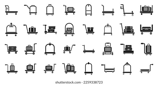 Luggage trolley icons set simple vector. Business bag. Carriage suitcase