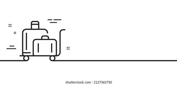 Luggage trolley line icon. Suitcase bag sign. Baggage claim symbol. Minimal line illustration background. Luggage trolley line icon pattern banner. White web template concept. Vector