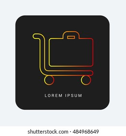 Luggage Trolley Red & Orange gradient attractive line thin icon / logo design
