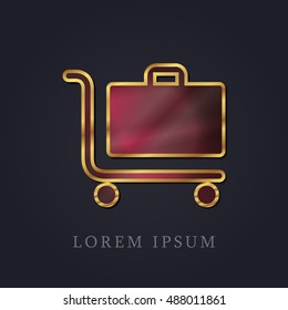 Luggage Trolley Red Ruby with Golden Frame Precious Jewellery Icon / Logo Design