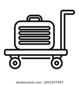 Luggage trolley with small bag icon outline vector. Delivery trip. Metal object