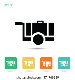 Luggage trolley vector icon and button