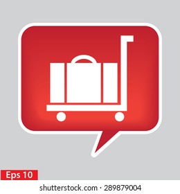 Luggage trolley vector icon, red glossy button.