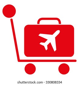 Luggage Trolley vector icon. Style is flat red symbol, rounded angles, white background.