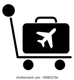 Luggage Trolley vector icon. Style is flat black symbol, rounded angles, white background.