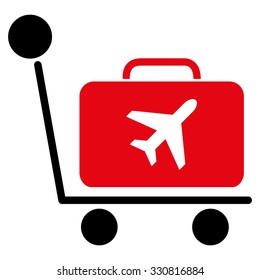Luggage Trolley vector icon. Style is flat bicolor intensive red and black symbol, rounded angles, white background.