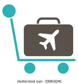 Luggage Trolley vector icon. Style is flat bicolor grey and cyan symbol, rounded angles, white background.