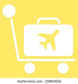 Luggage Trolley vector icon. Style is flat white symbol, rounded angles, yellow background.