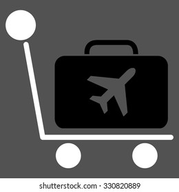 Luggage Trolley vector icon. Style is flat bicolor black and white symbol, rounded angles, gray background.