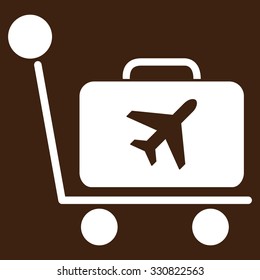 Luggage Trolley vector icon. Style is flat white symbol, rounded angles, brown background.