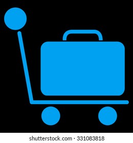 Luggage Trolley vector icon. Style is flat blue symbol, rounded angles, black background.