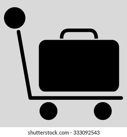 Luggage Trolley vector icon. Style is flat black symbol, rounded angles, light gray background.