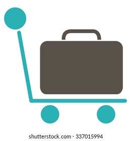 Luggage Trolley vector icon. Style is flat bicolor grey and cyan symbol, rounded angles, white background.