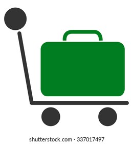 Luggage Trolley vector icon. Style is flat bicolor green and gray symbol, rounded angles, white background.