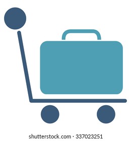 Luggage Trolley vector icon. Style is flat bicolor cyan and blue symbol, rounded angles, white background.