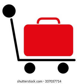 Luggage Trolley vector icon. Style is flat bicolor intensive red and black symbol, rounded angles, white background.