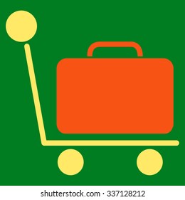 Luggage Trolley vector icon. Style is flat bicolor orange and yellow symbol, rounded angles, green background.