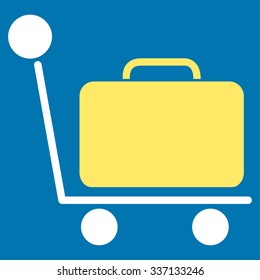 Luggage Trolley vector icon. Style is flat bicolor yellow and white symbol, rounded angles, blue background.