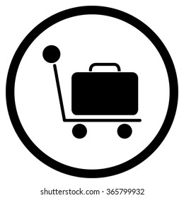 Luggage Trolley vector icon. Style is flat circled symbol, black color, rounded angles, white background.