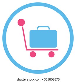 Luggage Trolley vector icon. Style is bicolor flat circled symbol, pink and blue colors, rounded angles, white background.