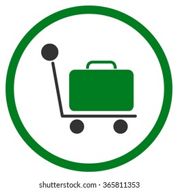 Luggage Trolley vector icon. Style is bicolor flat circled symbol, green and gray colors, rounded angles, white background.