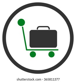 Luggage Trolley vector icon. Style is bicolor flat circled symbol, green and gray colors, rounded angles, white background.