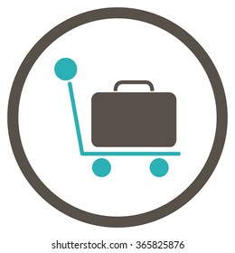 Luggage Trolley vector icon. Style is bicolor flat circled symbol, grey and cyan colors, rounded angles, white background.