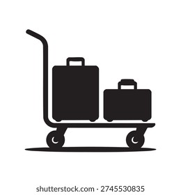 Luggage trolley vector illustration clearly shows two different sized travel suitcases loaded onto a simple handling cart perfect for travel or delivery concepts.