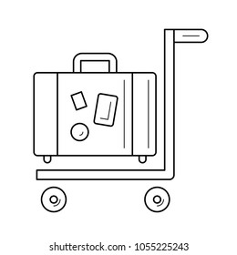 Icono de línea vectorial del carro del equipaje aislado en fondo blanco. Icono de la línea del tranvía de equipaje para infografía, sitio web o aplicación. Icono diseñado en un sistema de cuadrícula.