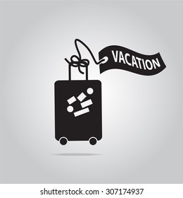 Luggage with vacation tag, symbol vector illustration