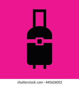 Luggage vector black icon illustration. Pink background