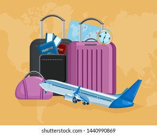Luggage Vector flat style. Travel tourism concept template illustration