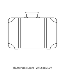Gepäckträger-Vektorsymbol. Grafische Zeichnung eines Koffer. Zeichnung eines weißen Koffer mit schwarzer Umrisslinie auf weißem Hintergrund.
