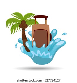 luggage water splash palm summer vacation vector illustration