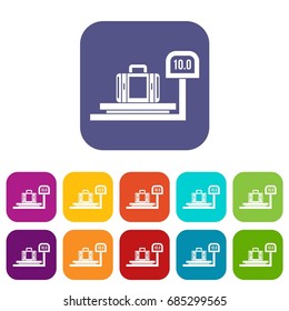 Luggage weighing icons set