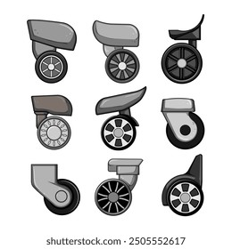 luggage wheels set cartoon. spinner rubber, universal heavy, duty lightweight luggage wheels sign. isolated symbol vector illustration