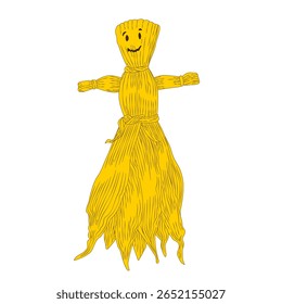 Boneca de milho Lughnasadh, boneca de palha artesanal para celebrar Lammas, festival tradicional de colheita. Desenho animado, ilustração vetorial sobre fundo branco.