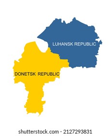 Luhansk and Donetsk peoples Republic map vector silhouette illustration isolated on white. Donbass region map, Donbas map. Self proclaimed republic Part of Eastern Ukraine territory. DPR an LPR state.