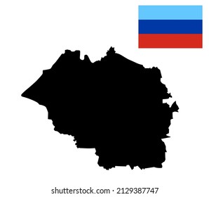 Luhansk peoples Republic map and flag vector silhouette illustration isolated on white background. Self proclaimed republic Part of Eastern Ukraine territory.