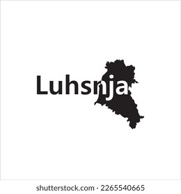 Mapa de Luhsnja y diseño de letras negras sobre fondo blanco