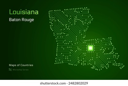 Luisiana Map with a capital of Baton Rouge Shown in a Microchip Pattern. Silicon valley, E-government. United States vector maps. Microchip Series	