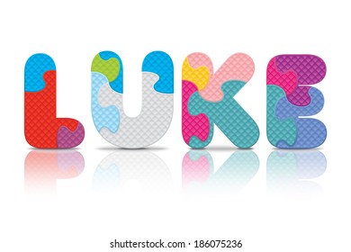 LUKE written with alphabet puzzle - vector illustration