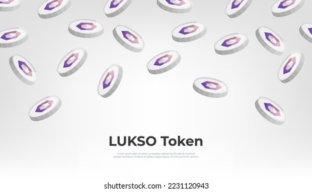 LUKSO-Münze (LYXE) fällt vom Himmel. LYXE cryptowährung Konzept Banner Hintergrund.