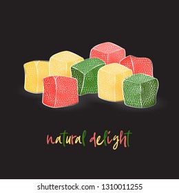 Lukum natural. Oriental sweets, Arabic cuisine. Traditional Turkish natural delight. Apple, mint, lemon Turkish delight.1