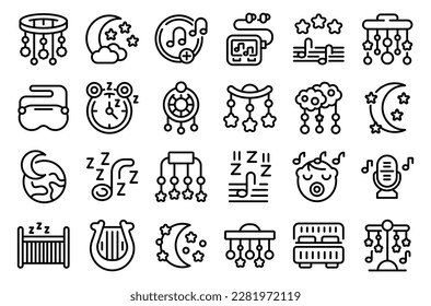 Lullaby icons set outline vector. Moon crescent. Baby sleep
