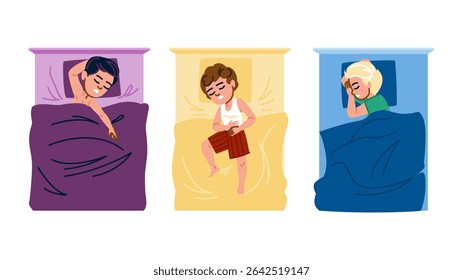 lullaby kid boy sleeping vector. dream nightlight, snuggle pillow, yawn slumber lullaby kid boy sleeping character. people flat cartoon illustration